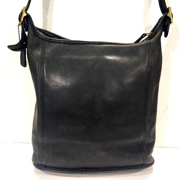 Vintage Coach Slim Black Leather Duffle Tote Shoulder Bag 9060 - Picture 15 of 16